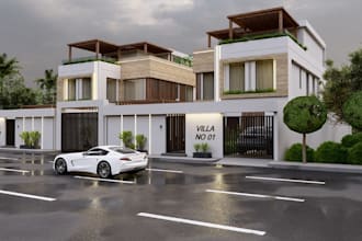 render proposed villa elevation drawing,duplex house,rooftop terrace design, skp