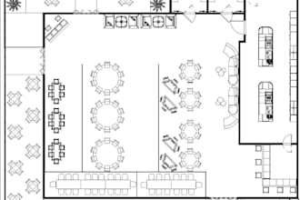 redraw restaurant layout plan, cafe, lounge bar space floor plan, dining spaces