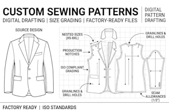 be your sewing pattern maker, clothing pattern and pattern grading for garment
