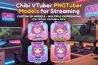 design chibi vtuber , png tuber models , for live2d steaming avatar