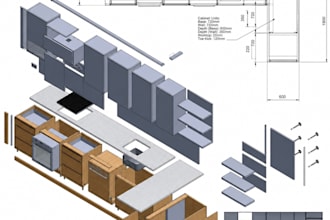 create professional kitchen, bathroom and bedroom cabinet shop drawings