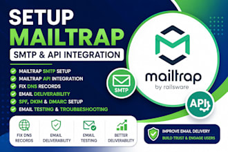 setup mailtrap SMTP, mailtrap API integration, fix dns, email delivery