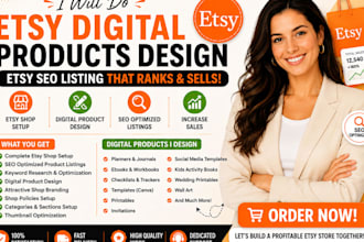 design esty digital product, estt shop setup,  esty SEO, esty digital planner