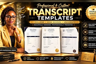 design professional college, high school, and university transcript templates