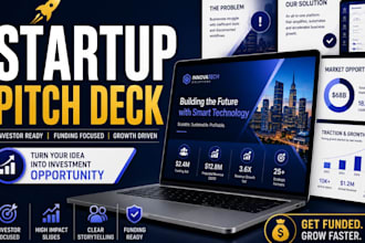 design startup pitch deck for investors, venture funding and business growth