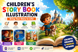 create children story book illustration, kids book art and cover design
