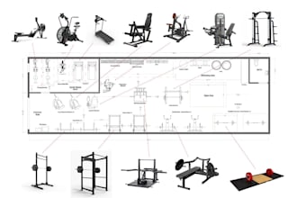 sketch autocad office plan, layout drafting, gym blueprint, renovation 3d plan