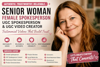 be senior woman video creator female spokesperson human ugc video ads creator