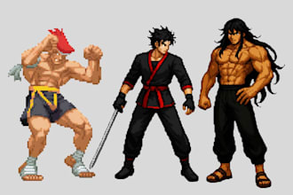 make retro pixel art character animation character sprite sheet for games