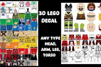 create a custom 3d lego minifigure with decals, stickers and texture