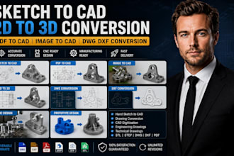 sketch to cad, PDF to cad image 3d cad modeling for cnc or printing prototyping