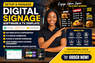 setup manage optisigns, yodeck, screencloud digital signage software TV displays
