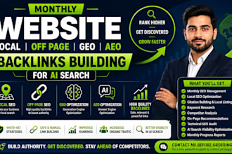 monthly website local off page, GEO, aeo, SEO backlinks building for ai search