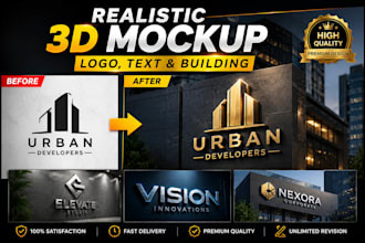 logo, text and building mockups realistic 3d mockup