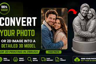 convert your photo 2d image into a detailed 3d model for 3d printing in zbrush