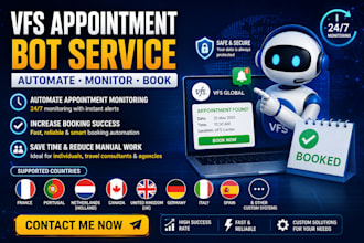 develop booking bot,vfs appointment bot, appointment bot,vfs bot, telegram bot