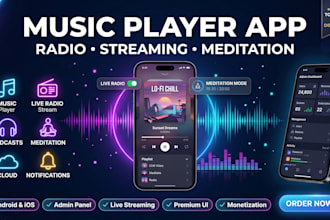 develop mobile music player app for radio station, meditation music streaming