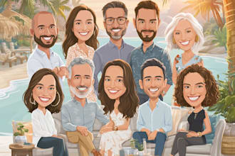 do a couple, team ,and group cartoon caricature for you