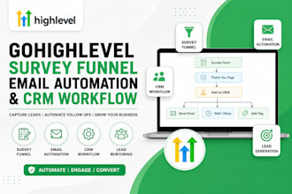 build gohighlevel survey funnel, email automation, and CRM workflow