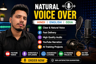 record a natural hindi, english and odia voice over