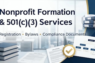 nonprofit formation, state filings, 501c3 applications, and bylaws drafting