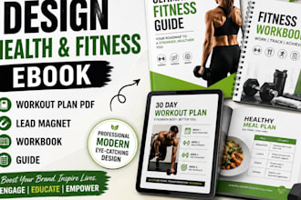 design health fitness ebook, workout plan PDF, lead magnet, workbook and guide