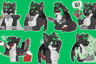 create furry stickers custom furry art fursona telegram discord emotes design 2d