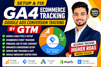 setup ga4 ecommerce tracking, google ads conversion tracking by GTM