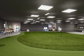 design indoor putting course,golf simulation,sports facility interior,3d layout