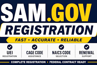 complete sam registration, uei, cage code and naics for federal contracts