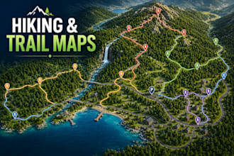 design custom park maps, trail maps, hiking map, adventure maps, travel map