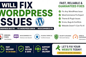 fix wordpress issues, wordpress bug fix, fix wordpress error, woocommerce fix