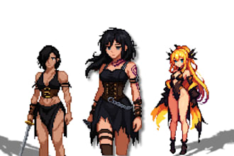 create 8bit 16bit pixel art character design and animation