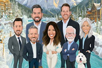 draw group cartoon caricatures for business, events, and family