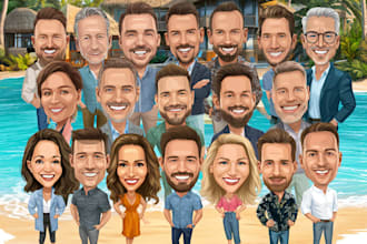 create unique digital group cartoon caricature artwork