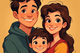 draw disney portrait cartoon character, pet, family art