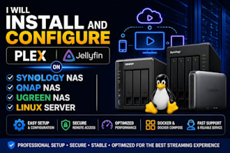 install and configure plex, jellyfin on synology nas, qnap, ugreen, linux server