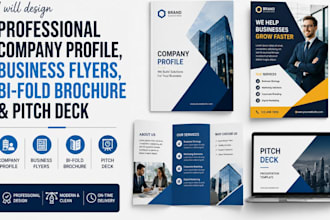 professional company profile, business flyers, bi fold brochure pitch deck
