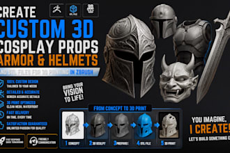 create 3d cosplay props armor helmets and stl files for 3d printing in zbrush