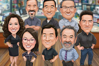 create group cartoon caricature for a corporate or business