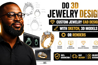 do 3d jewelry design custom jewelry cad design with sketch, 3d models or renders