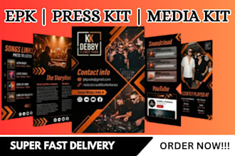 create an artist epk, media kit, and press kit design, one sheet