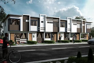 redesign 3d residential house,townhouse exterior,facade rendering,architect plan