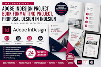 adobe indesign project, book formatting project, proposal design in indesign