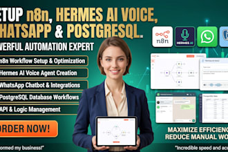 setup n8n hermes ai voice automation, whatsapp chatbot, postgresql workflow