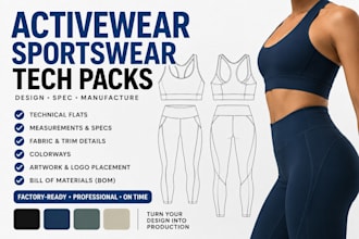 create activewear and sportswear tech packs for manufacturers