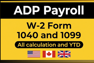 create adp payroll, stubs, payslips, w2, 1099, and 1040 tax return