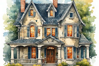 draw watercolor house portraits and building illustrations