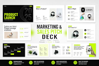 design sales pitch deck, business marketing product launch presentation
