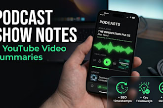 write professional podcast show notes and youtube summaries